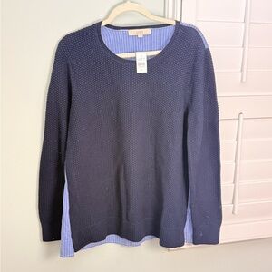 LOFT Mixed Media Sweater Blouse Blue Stripe NWT XL